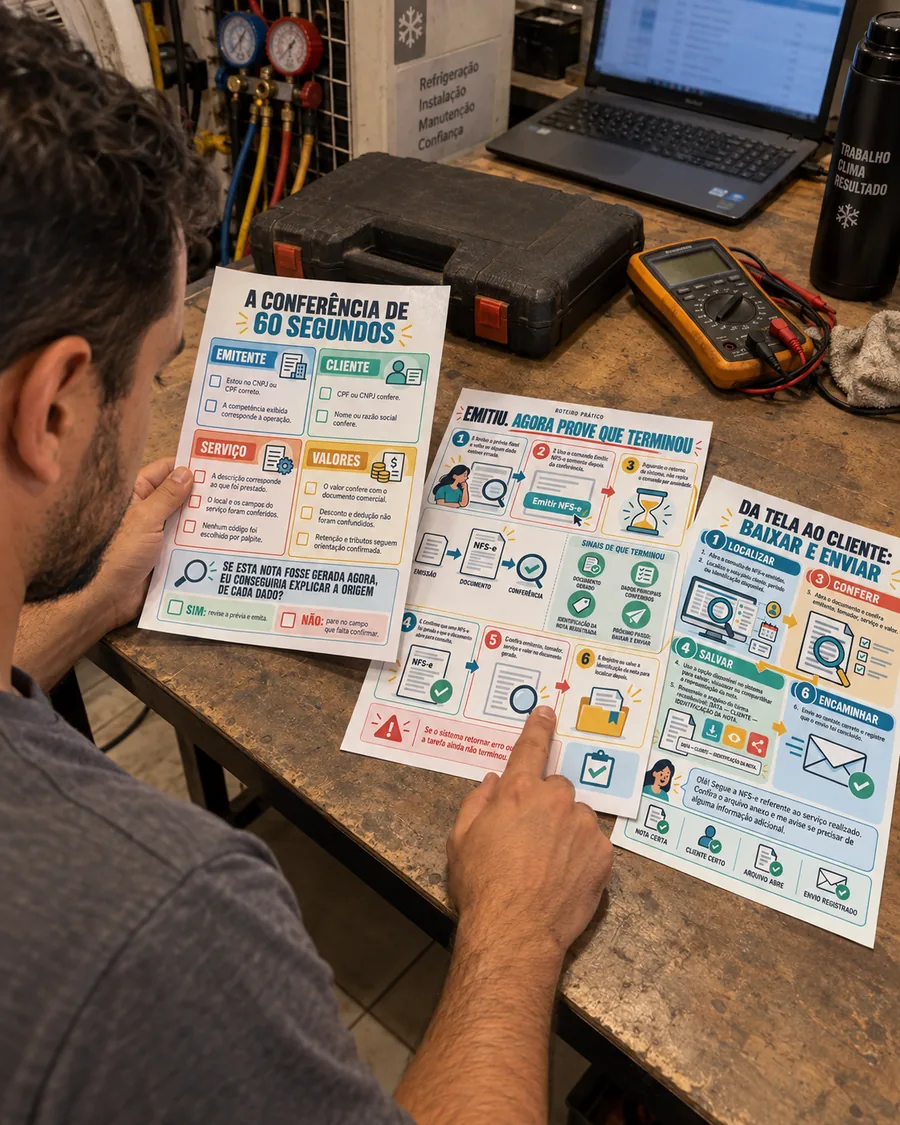 Material impresso do virada nfse nacional sendo usado de verdade