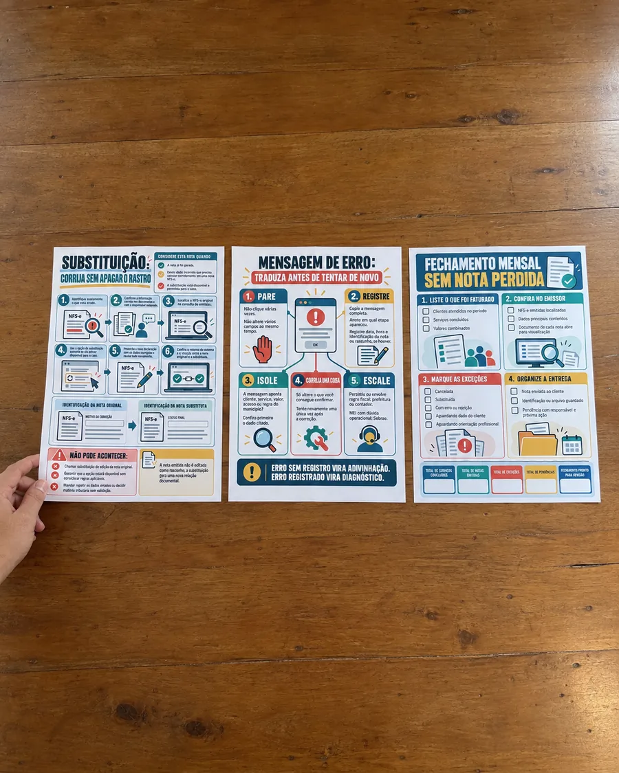 Material impresso do virada nfse nacional sendo usado de verdade